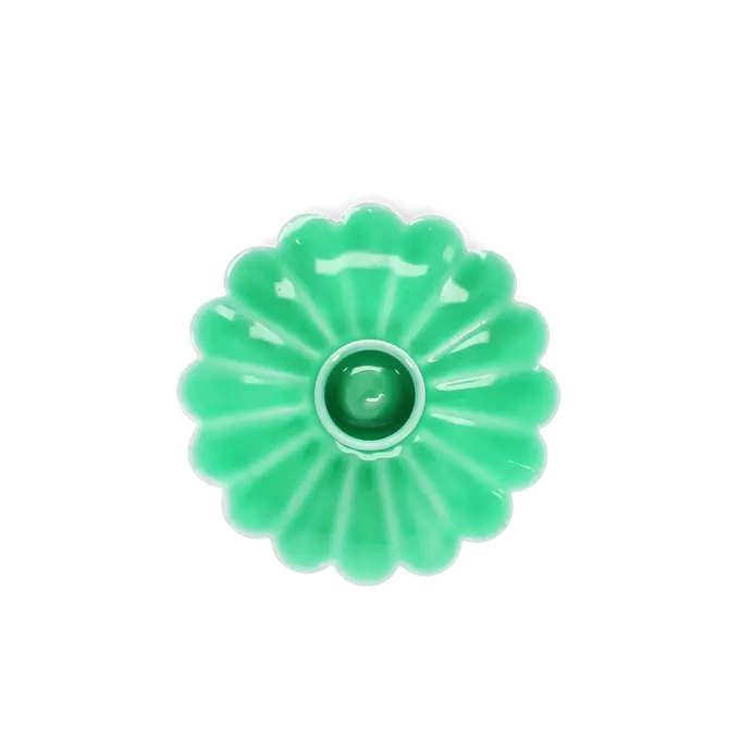 Enamel Flat Flower Candle Holder - Green