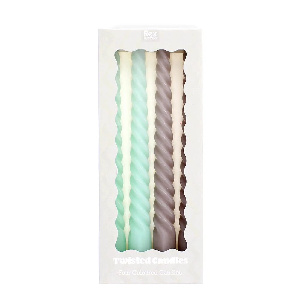 Twisted Candles - Mint Green & Taupe