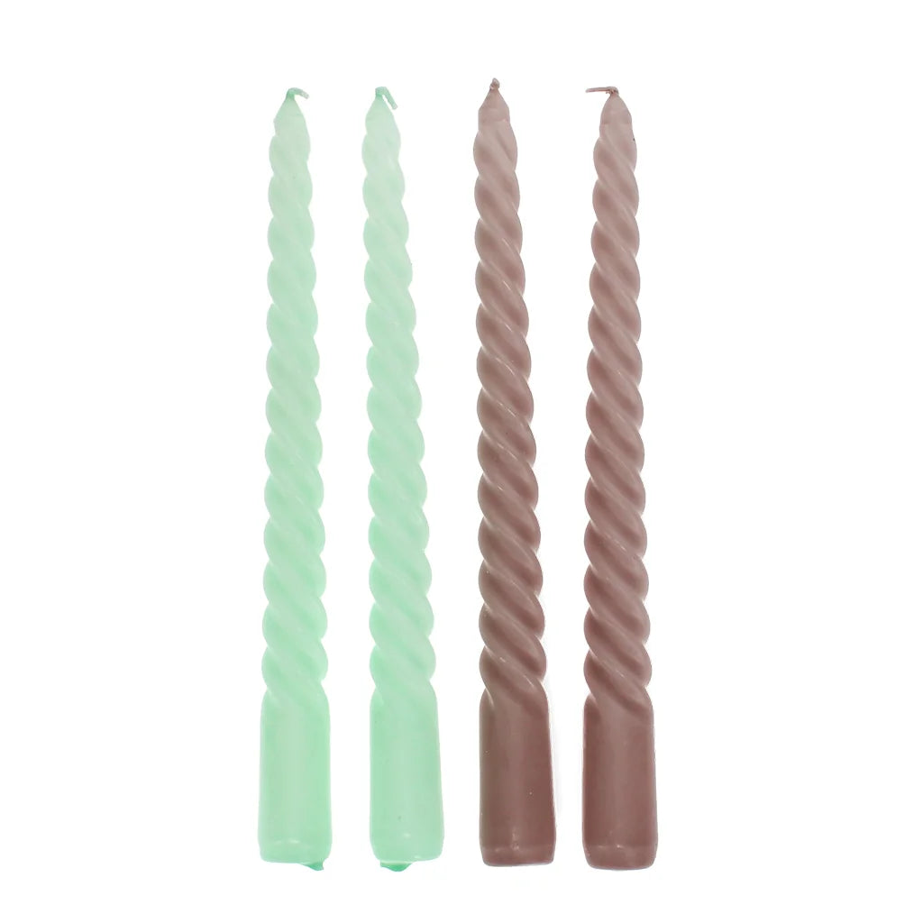 Twisted Candles - Mint Green & Taupe