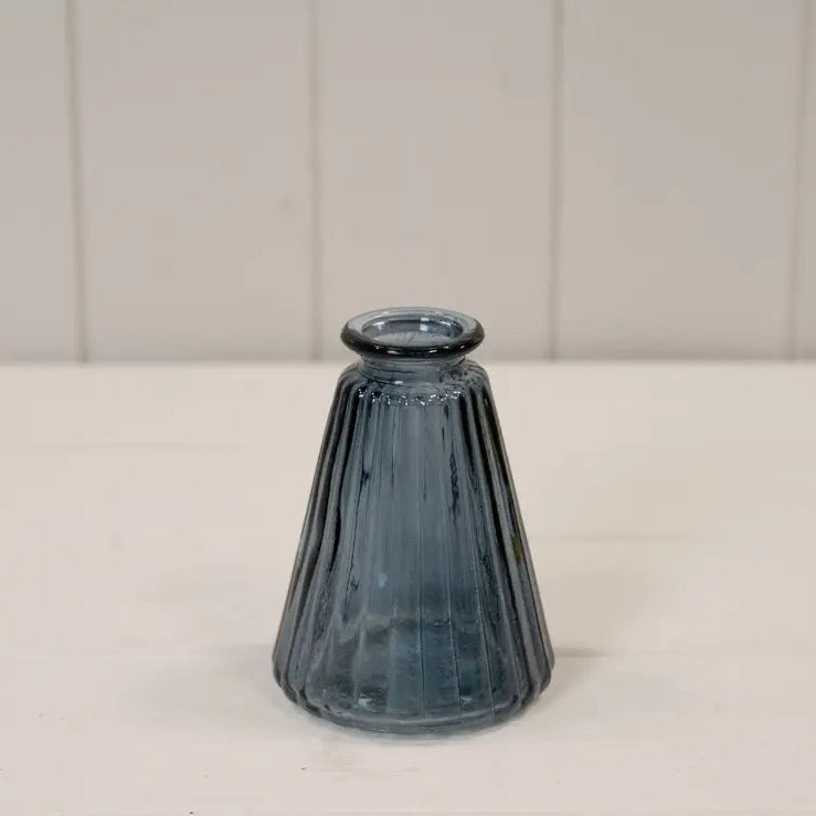 Blue Ribbed Tapered Glass Bottle