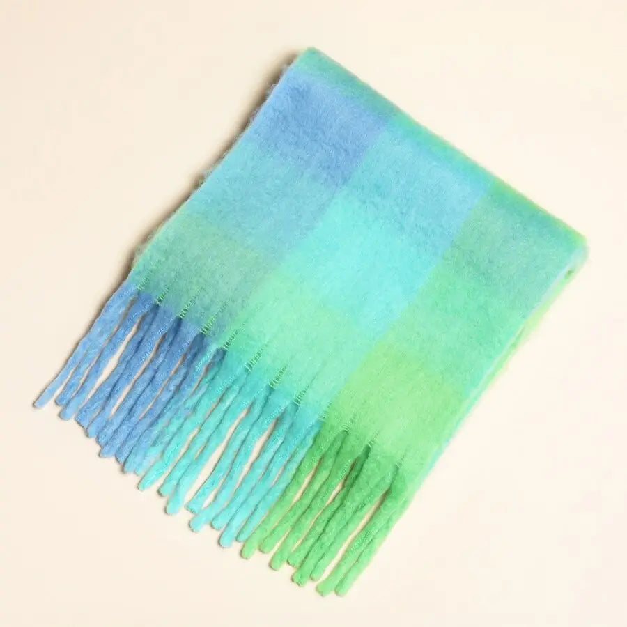 Green and Blue Checked Winter Scarf