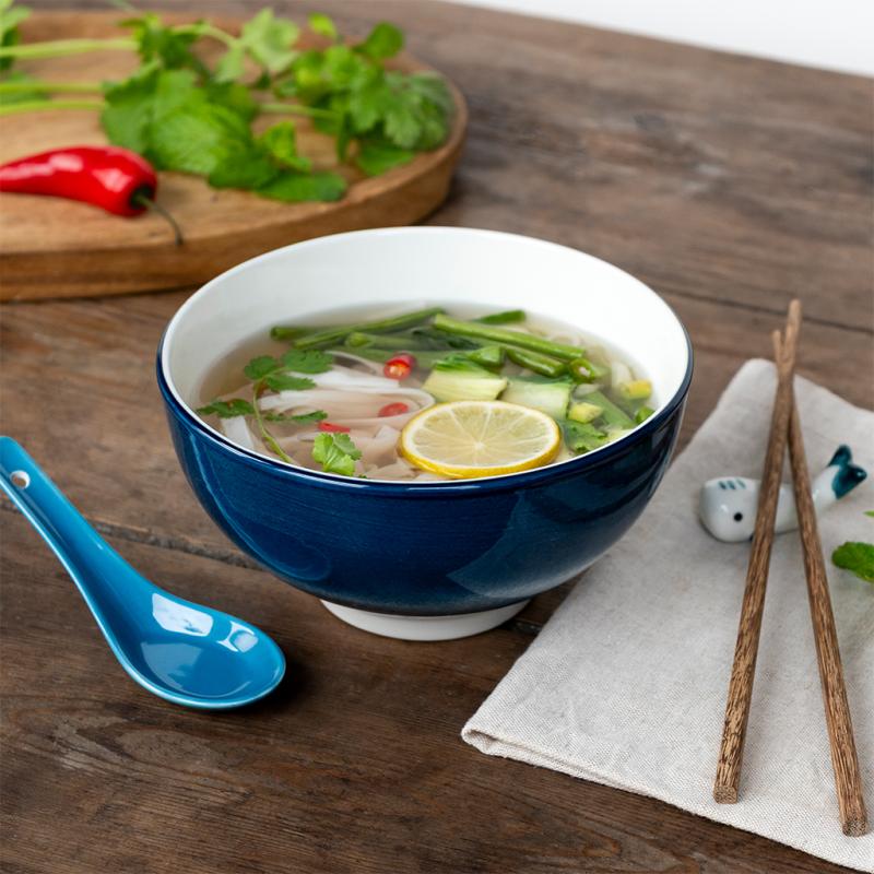 Ceramic noodle bowl set - Blue whale