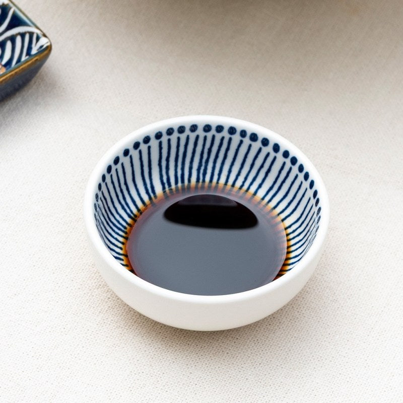 Round ceramic dipping bowl - Beaded lines