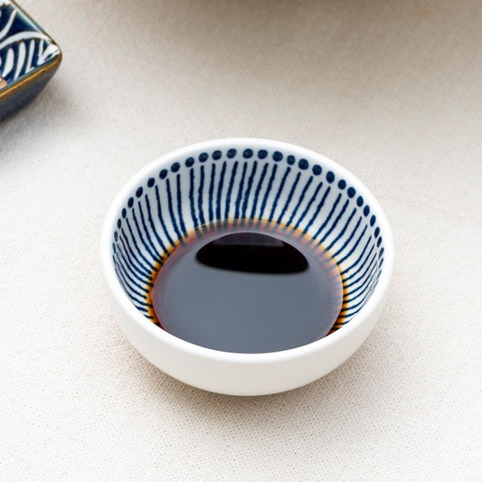 Round ceramic dipping bowl - Beaded lines