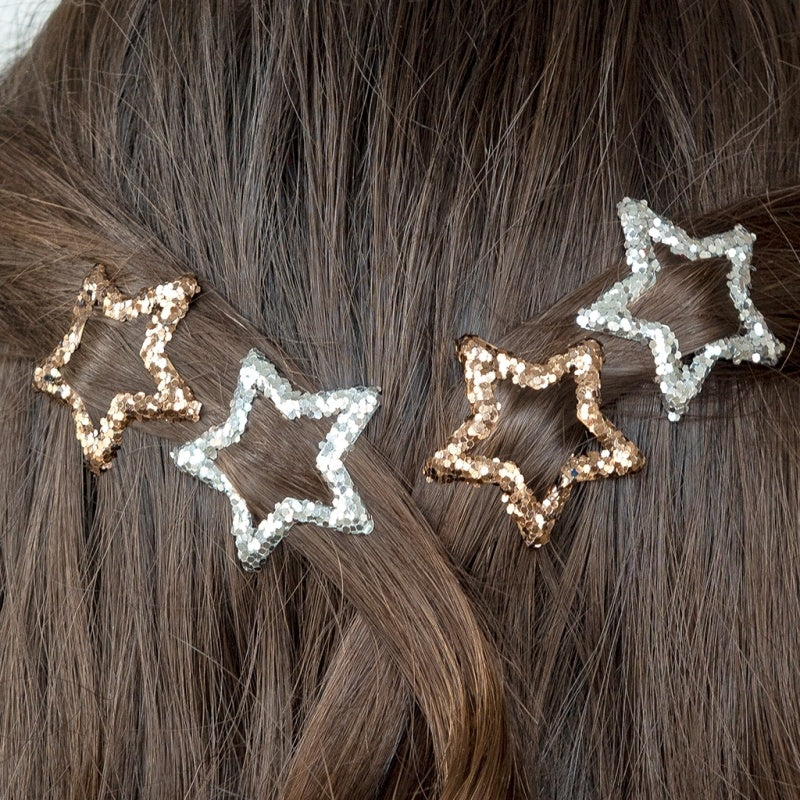 Star hair clips (set of 4) - Gold and silver glitter