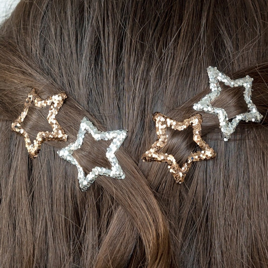 Star hair clips (set of 4) - Gold and silver glitter