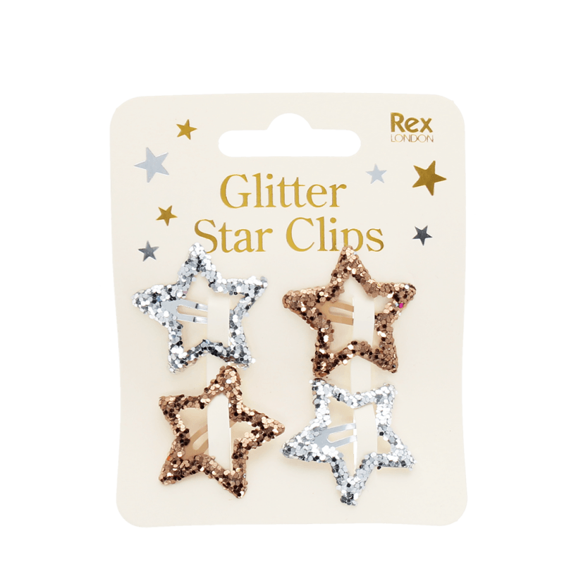Star hair clips (set of 4) - Gold and silver glitter