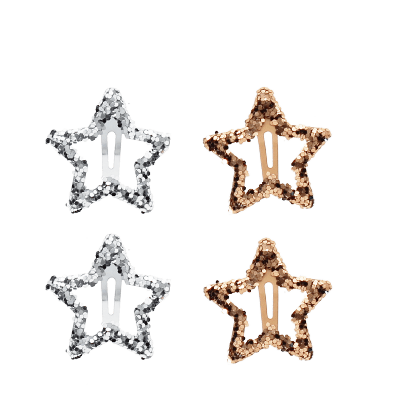 Star hair clips (set of 4) - Gold and silver glitter