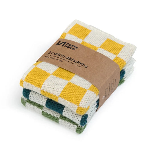 Pack of 3 Reusable Check Dishcloths - 4 designs