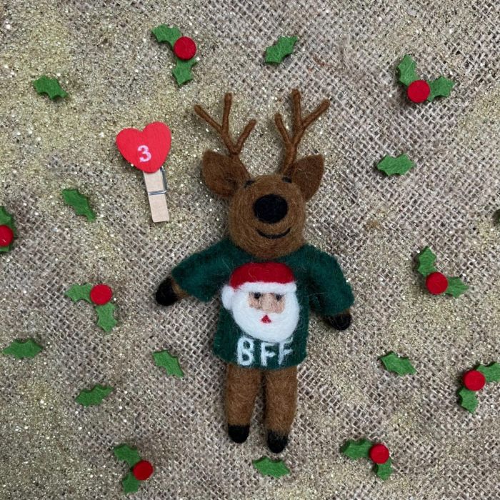 Handmade Felt BFF Reindeer Hanging Christmas Decoration