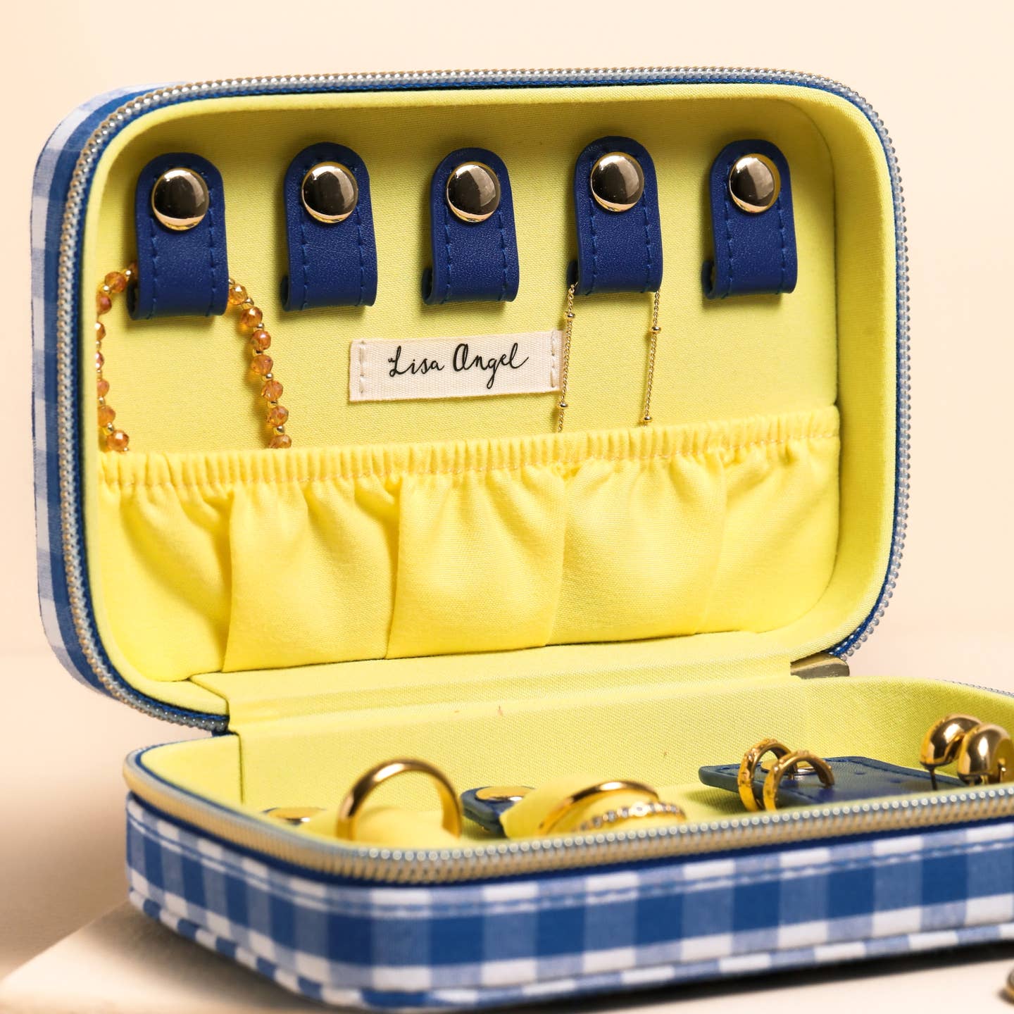 Blue Gingham Lobster Travel Jewellery Case