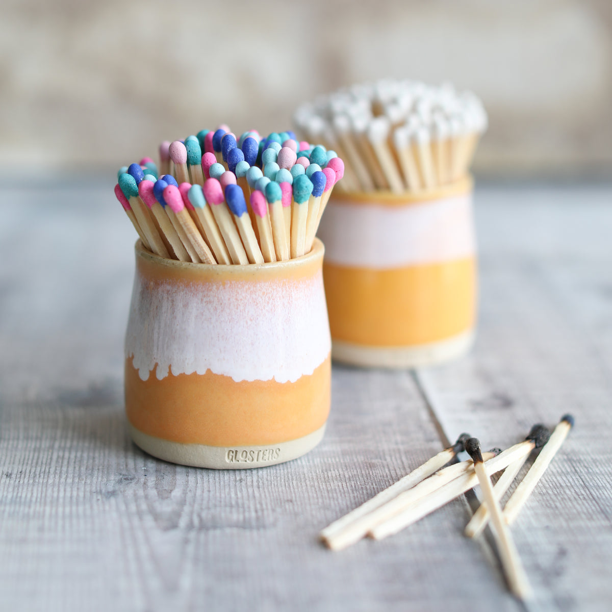 Handmade Mustard Yellow Match Pot