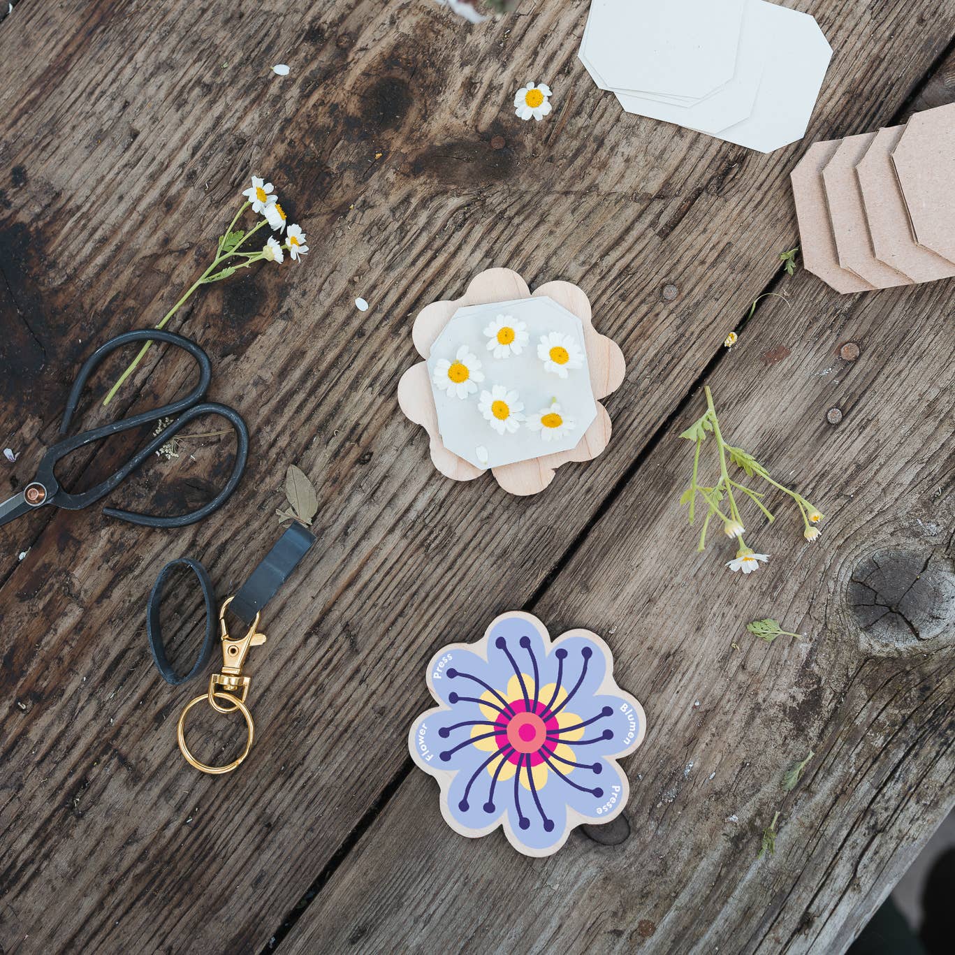 Keyring Flower Press - Pinks & Blues
