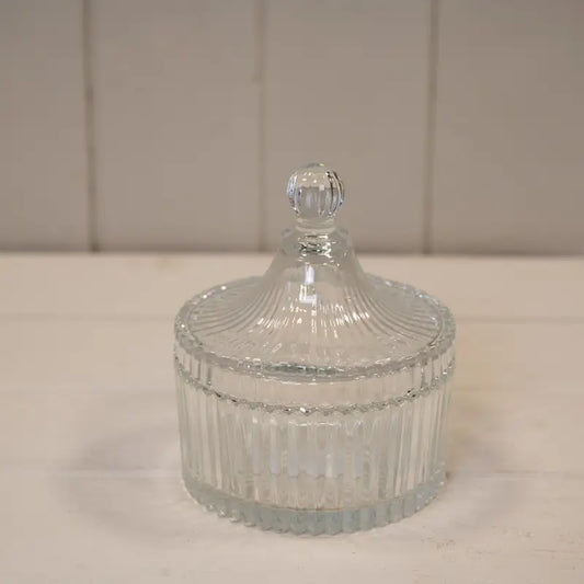 Clear Ribbed Glass Decorative Jar