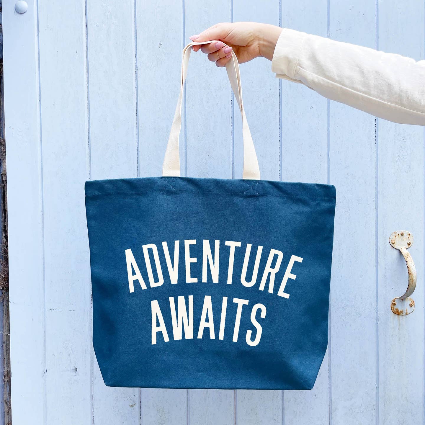 Adventure Awaits Canvas Tote Bag - Ocean Blue