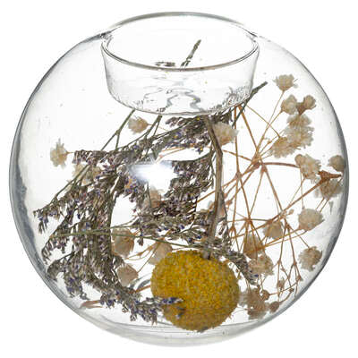 Round Tealight Holder with Dried Flowers