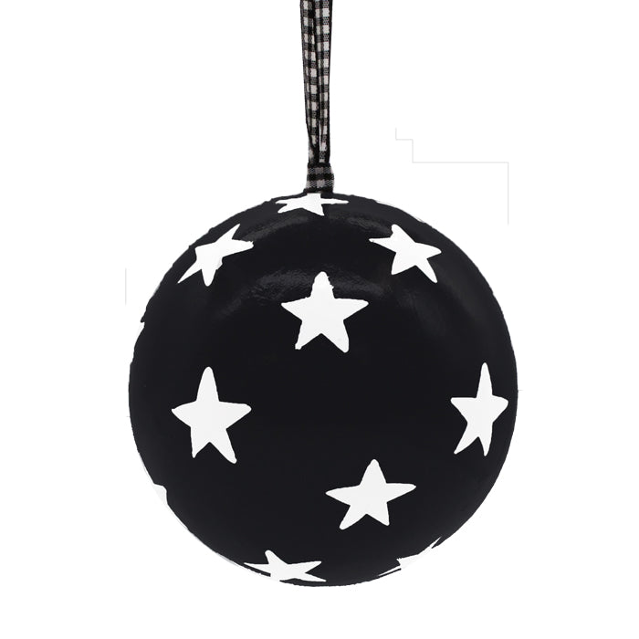 Papier Machie Bauble  - Black with small white stars