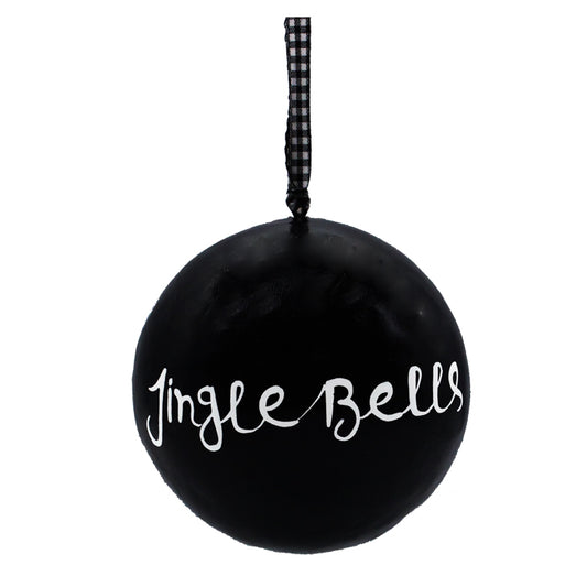 Papier Machie Bauble  - Black with white Jingle Bells