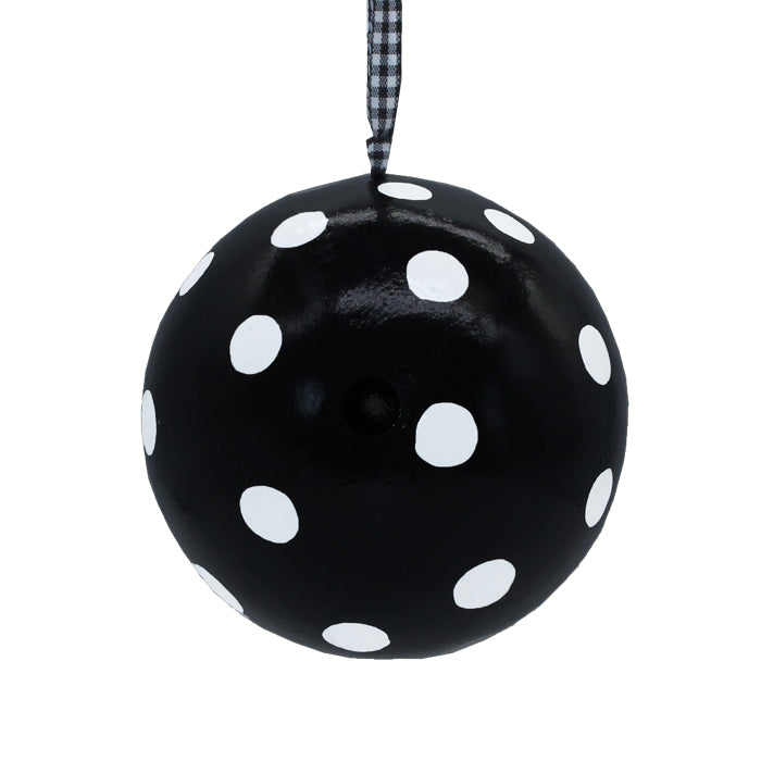 Papier Mache Bauble  - Black with Large White Polka Dots