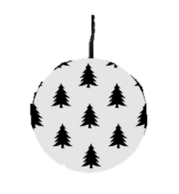 Papier Machie Bauble  - White with small black christmas trees