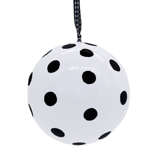 Papier Mache Bauble  - White with large black polka dots