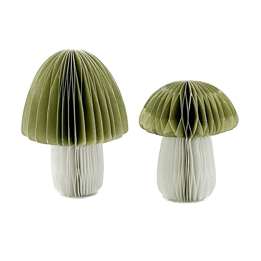 Honeycomb Paper Mushroom - Sage Green & White