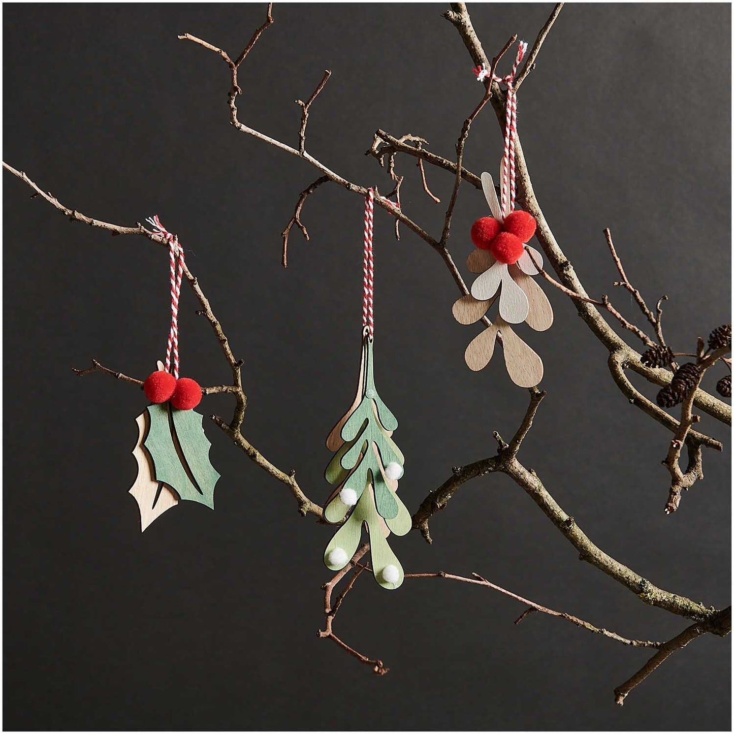 Green Leaves with Pompoms Hanging Decoration