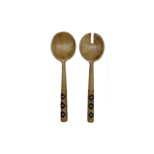 Rattan Wrapped Salad Server Set