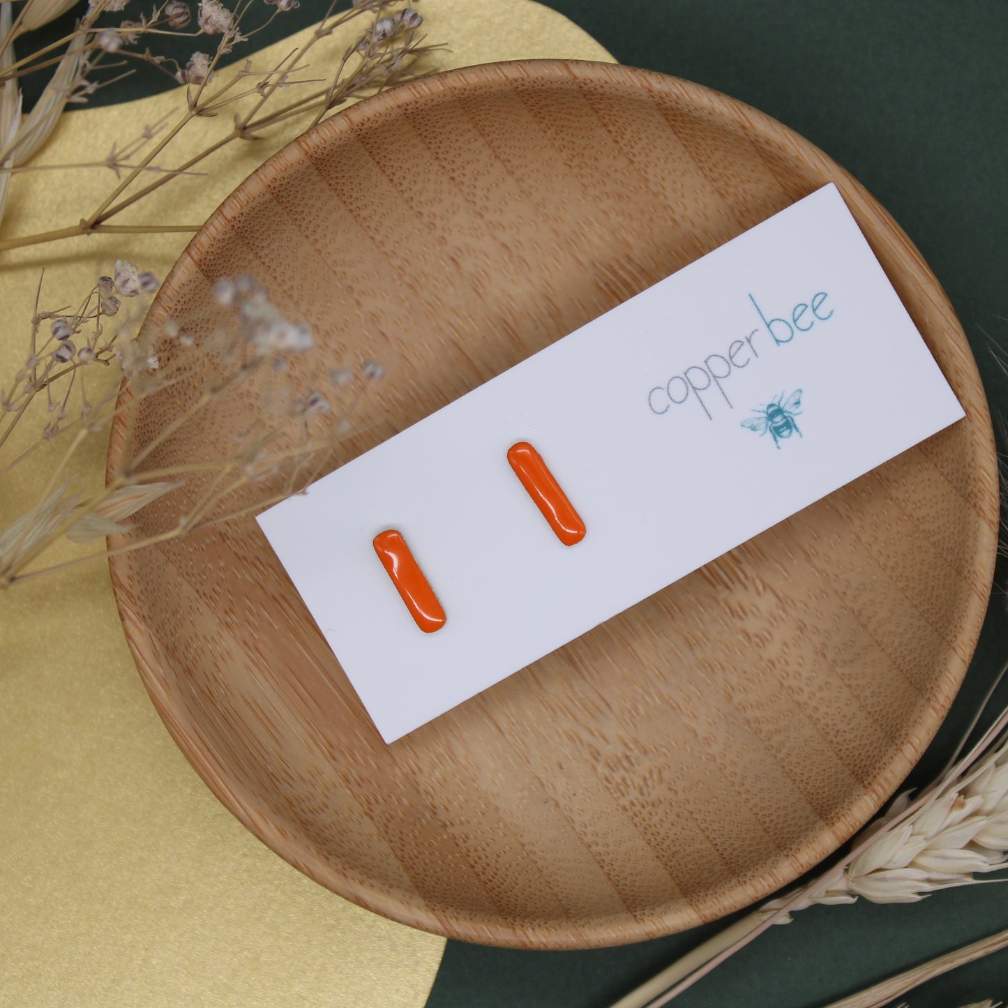 Orange Enamel Bar Studs