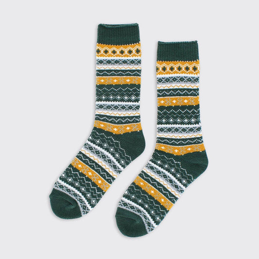 Chloe Fairisle Super Soft Socks - Green/Ochre