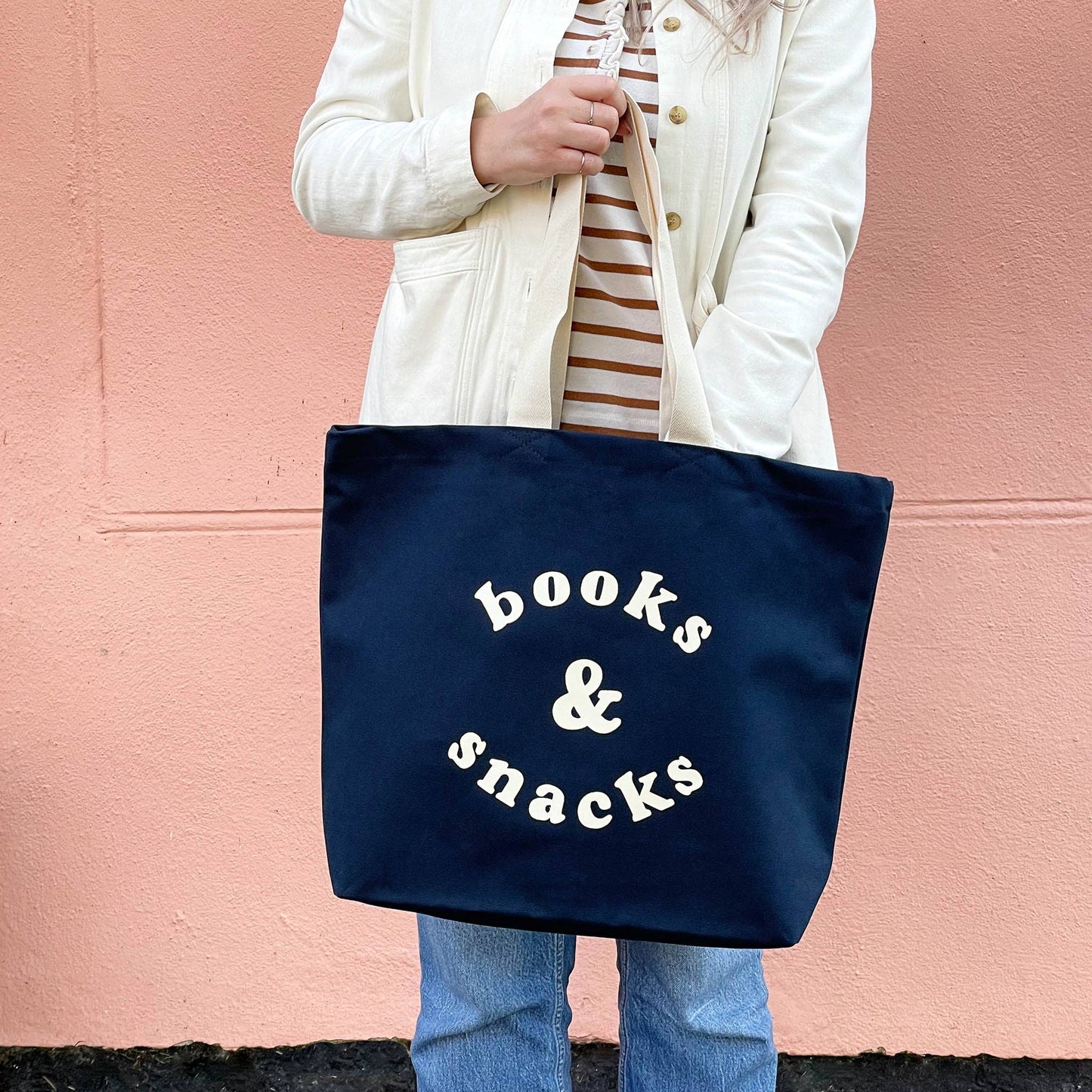 Books & Snacks - Midnight Blue Canvas Tote Bag