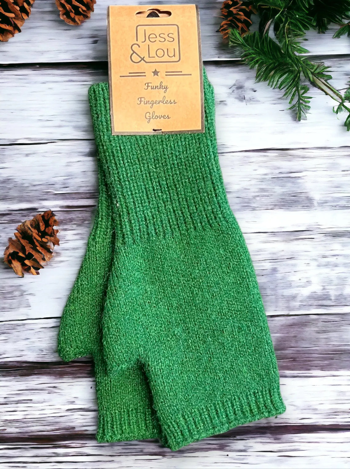 Cosy Plain Knit Fingerless Gloves/ Wrist Warmer - Navy & Green