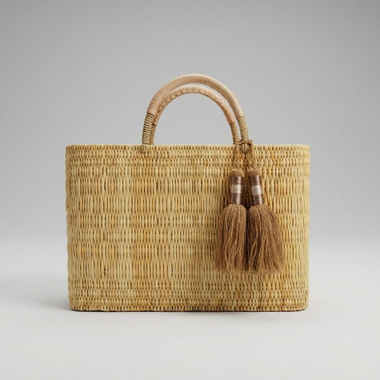 Market Basket with Tassels - Beige