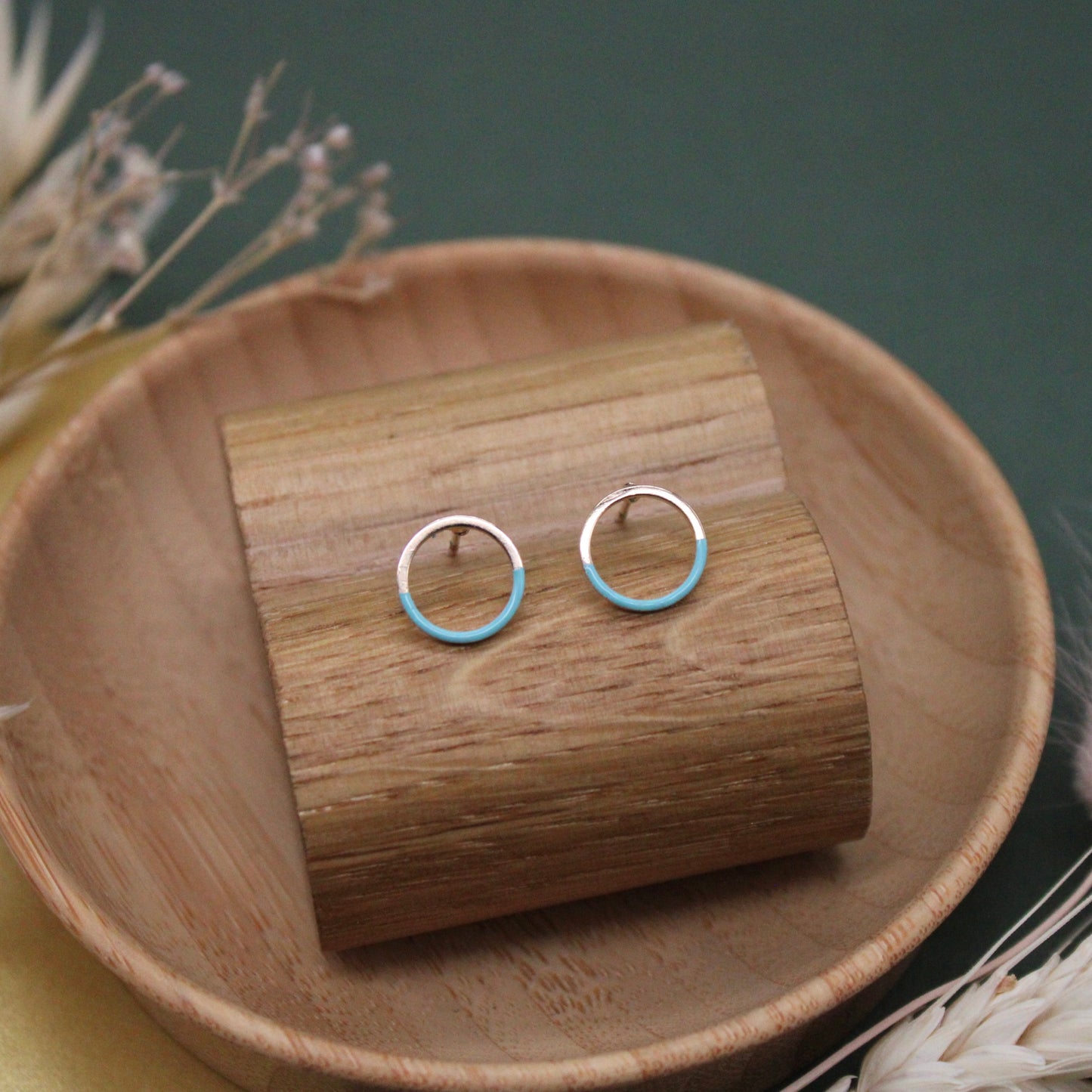 Turquoise Half Dipped Circle Studs