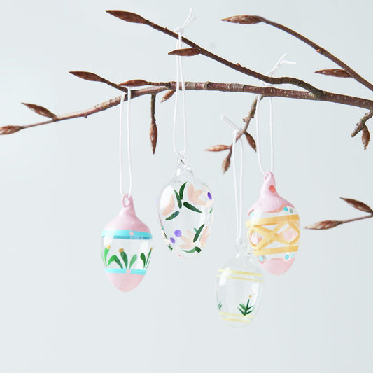 Hand Painted Glass Eggs - Floral Set of 4