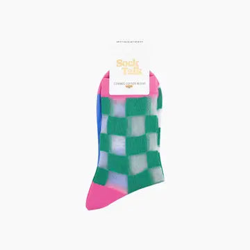 Checkerboard Combed Cotton Sheer Socks