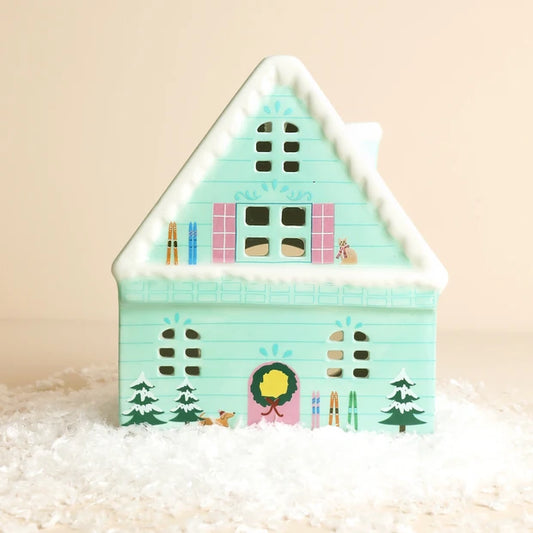 Ceramic Ski Chalet Tealight Holder