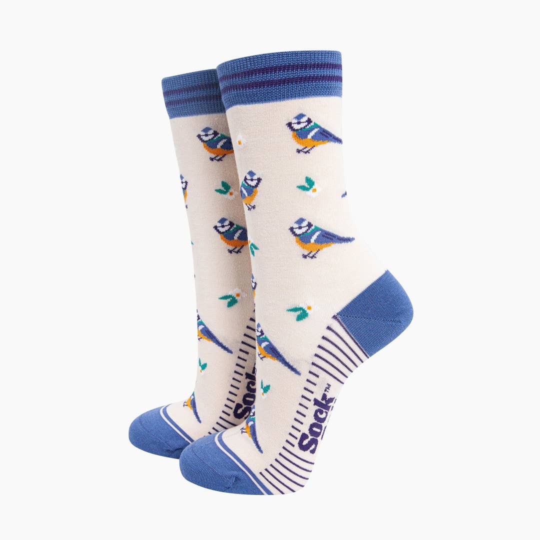 Blue Tits Floral Bamboo Socks