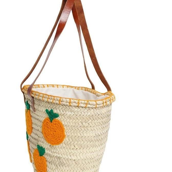 Embroidered Oranges straw tote bag