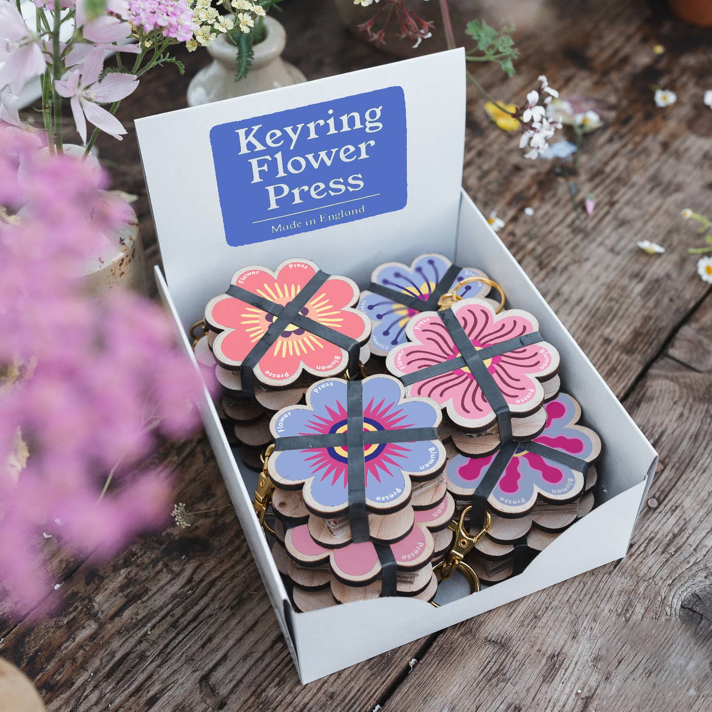 Keyring Flower Press - Pinks & Blues
