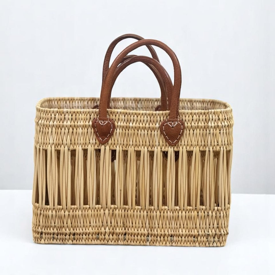 Natural Straw Tote with Leather Handles