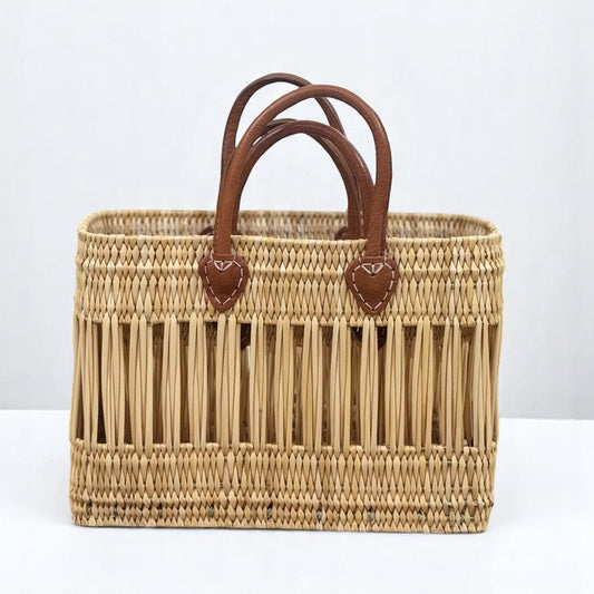 Natural Straw Tote with Leather Handles