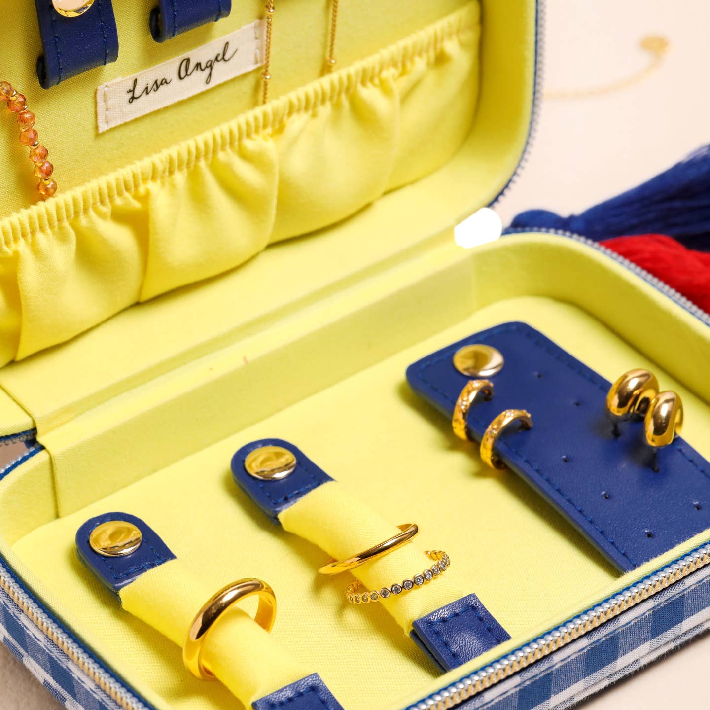 Blue Gingham Lobster Travel Jewellery Case