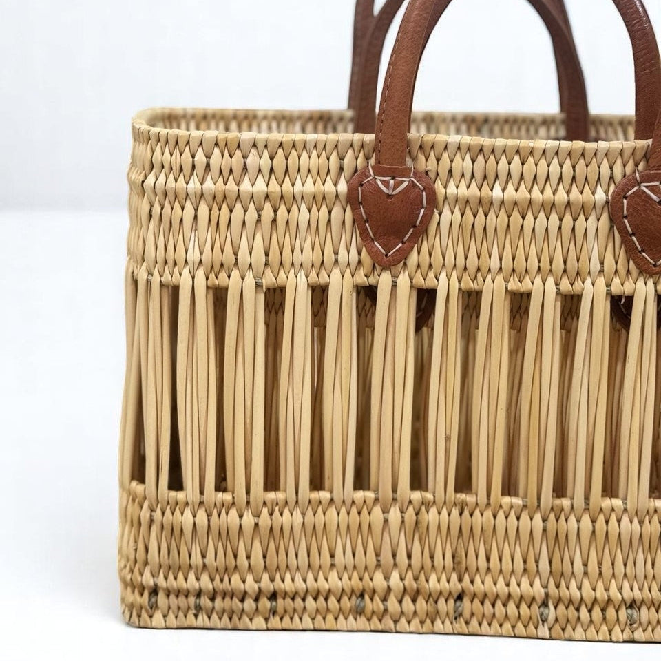 Natural Straw Tote with Leather Handles