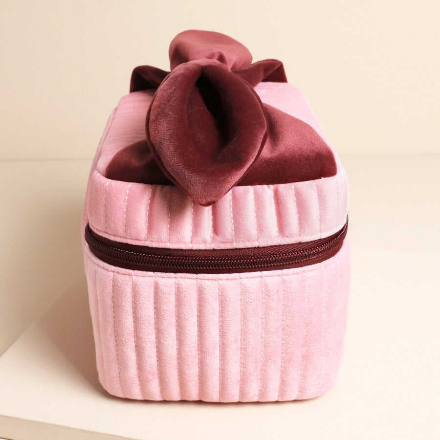Pale Pink Velvet Makeup Bag