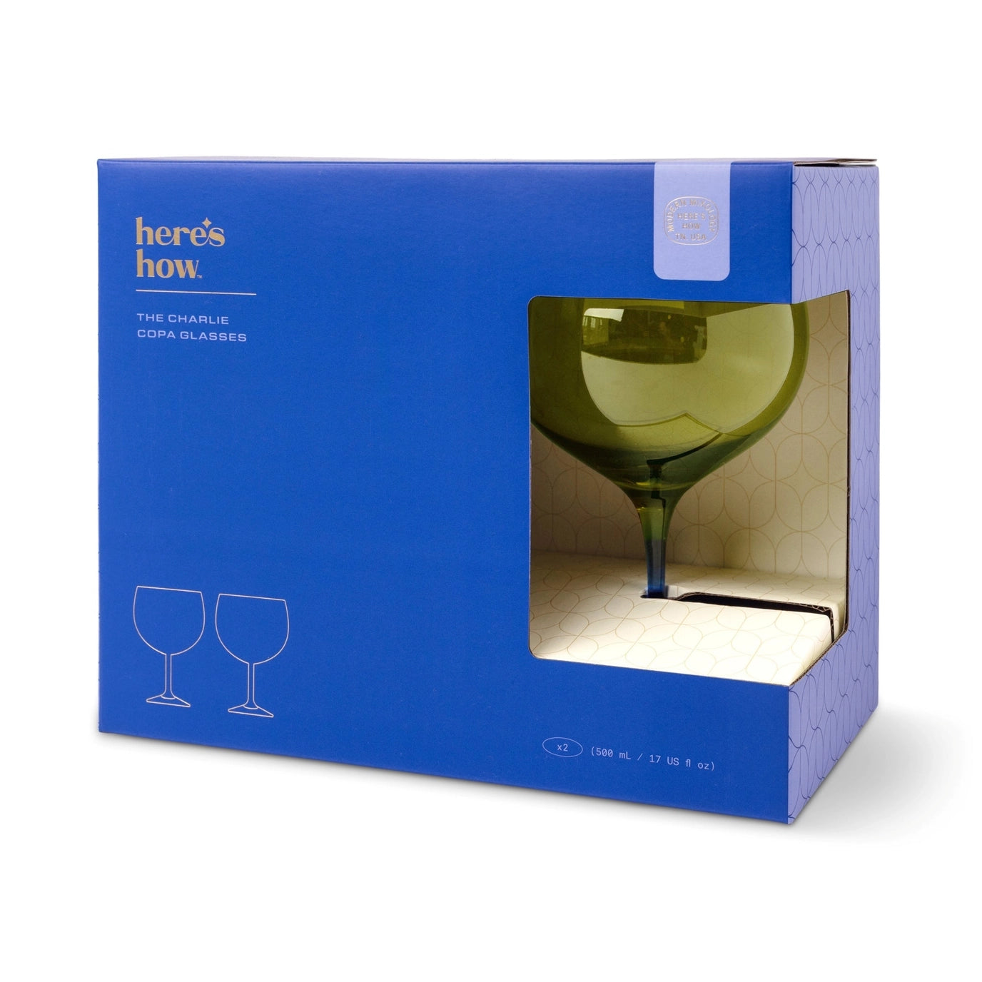 Olive and Blue Wine Glasses - Set of 2