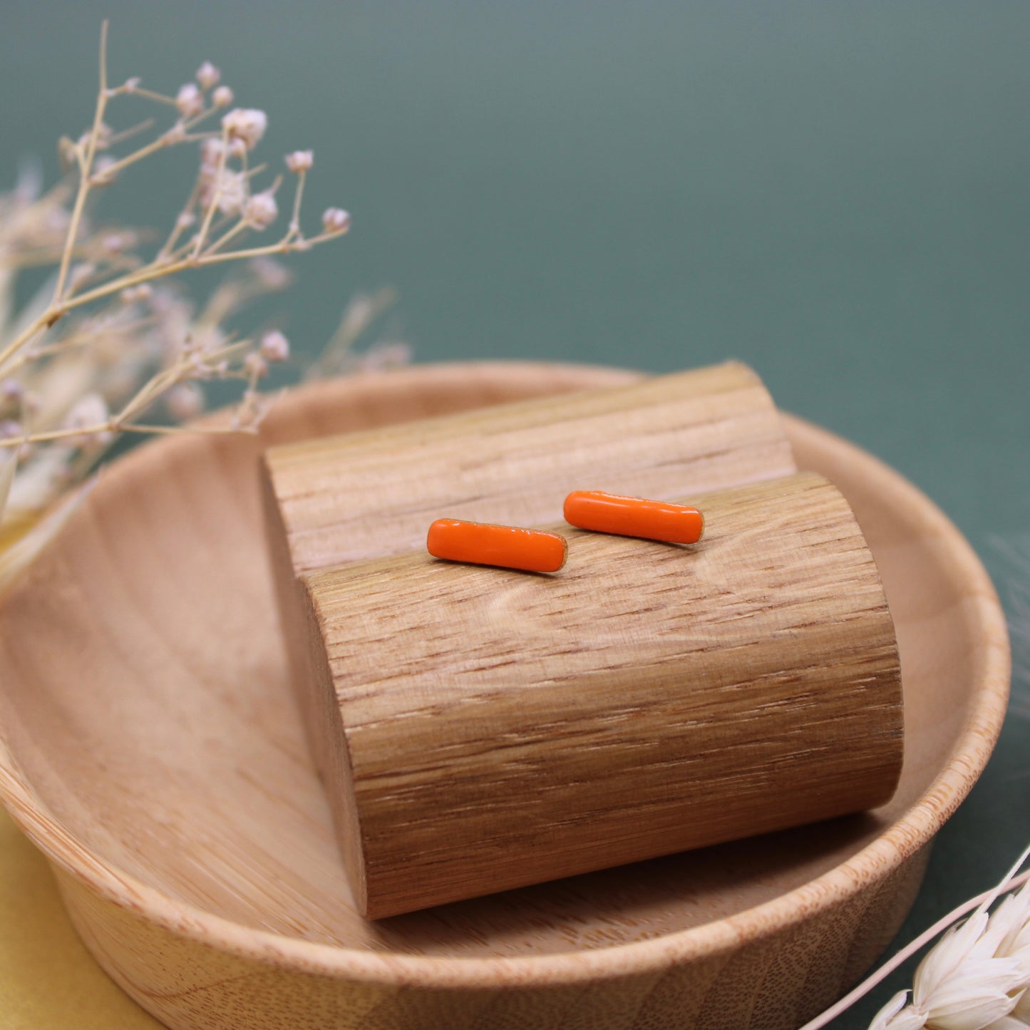 Orange Enamel Bar Studs