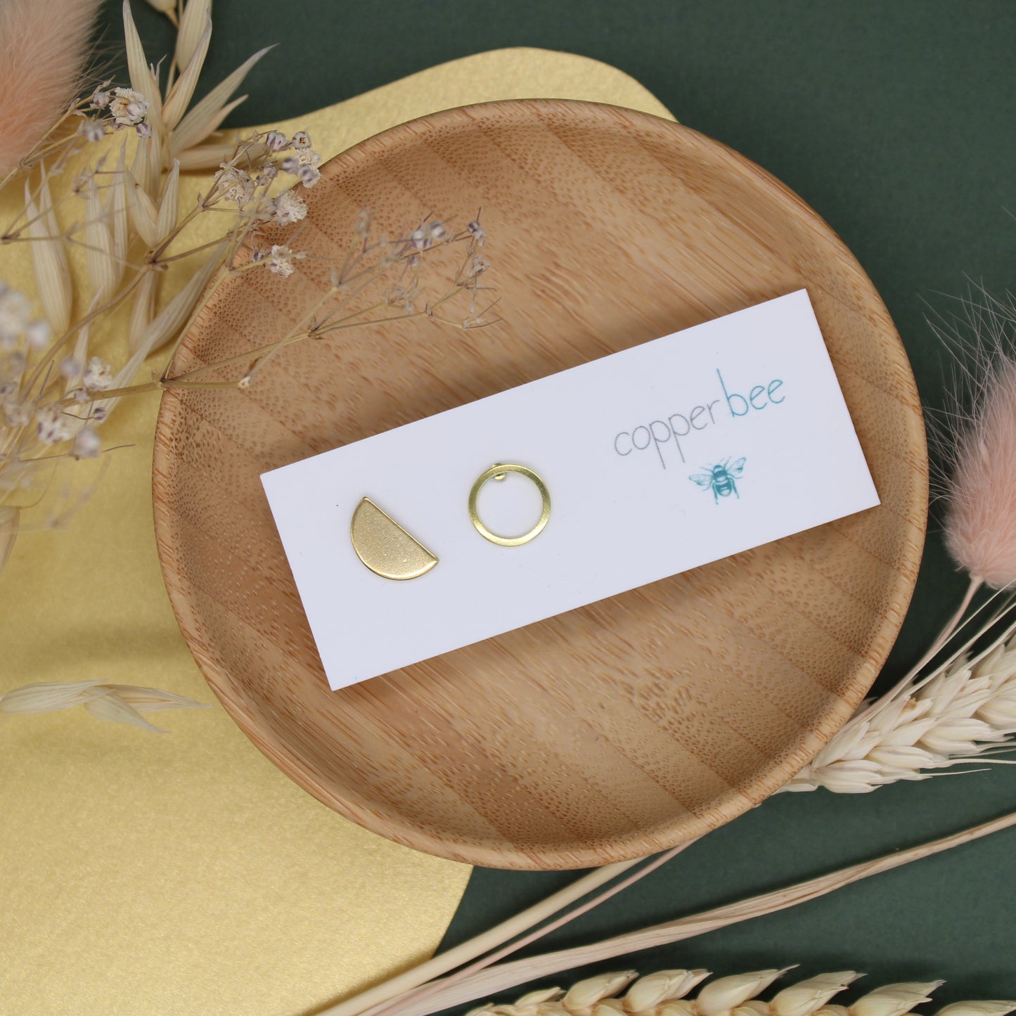 Mismatch Studs - gold semicircle