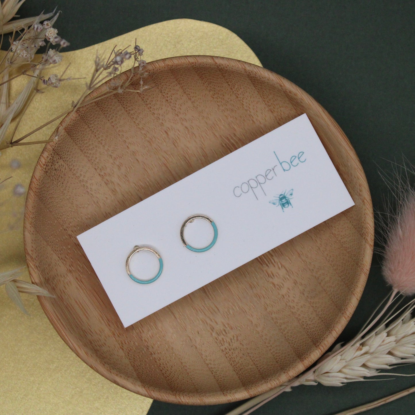 Turquoise Half Dipped Circle Studs