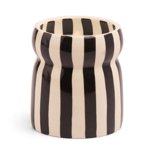 Cabana Black Striped Ceramic Candle - Lava Stone
